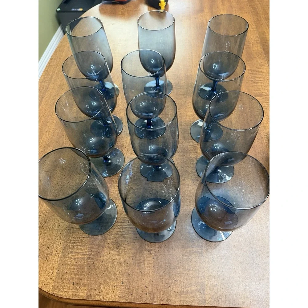 Vintage Noritake Viewpoint Blue Blown Glass Iced Tea Glasses Set Of 12
